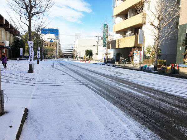 さつまホーム箕面本社前道路の雪の写真