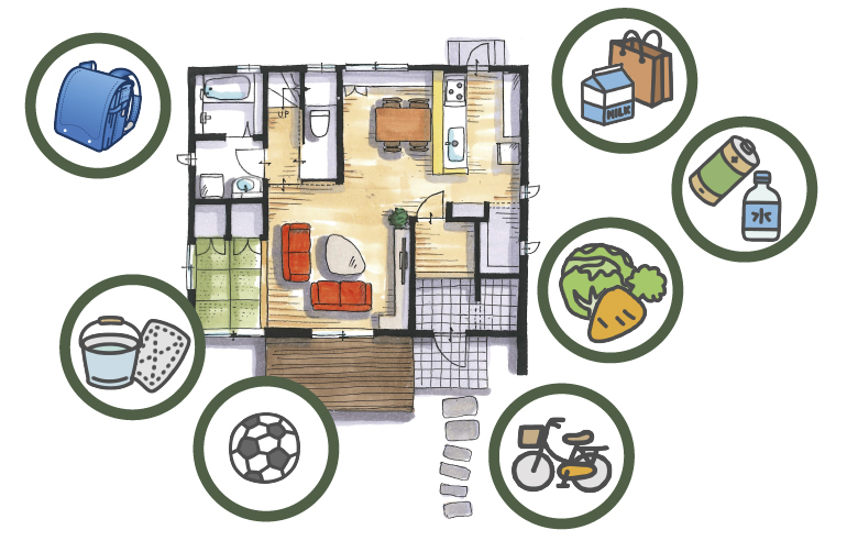 さつまホームスタッフブログ |  住まいの収納術 持ち物の場所を決める！挿絵